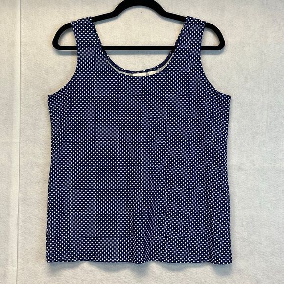 CHICO'S Tank Top Women's Size 2 Blue White Sleeveless Polka Dot Scoop Layering - Picture 1 of 13